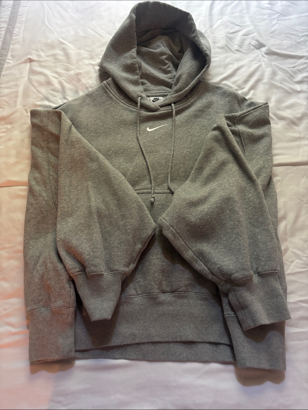 Nike Heather Gray Pullover Hoodie with White Swoosh